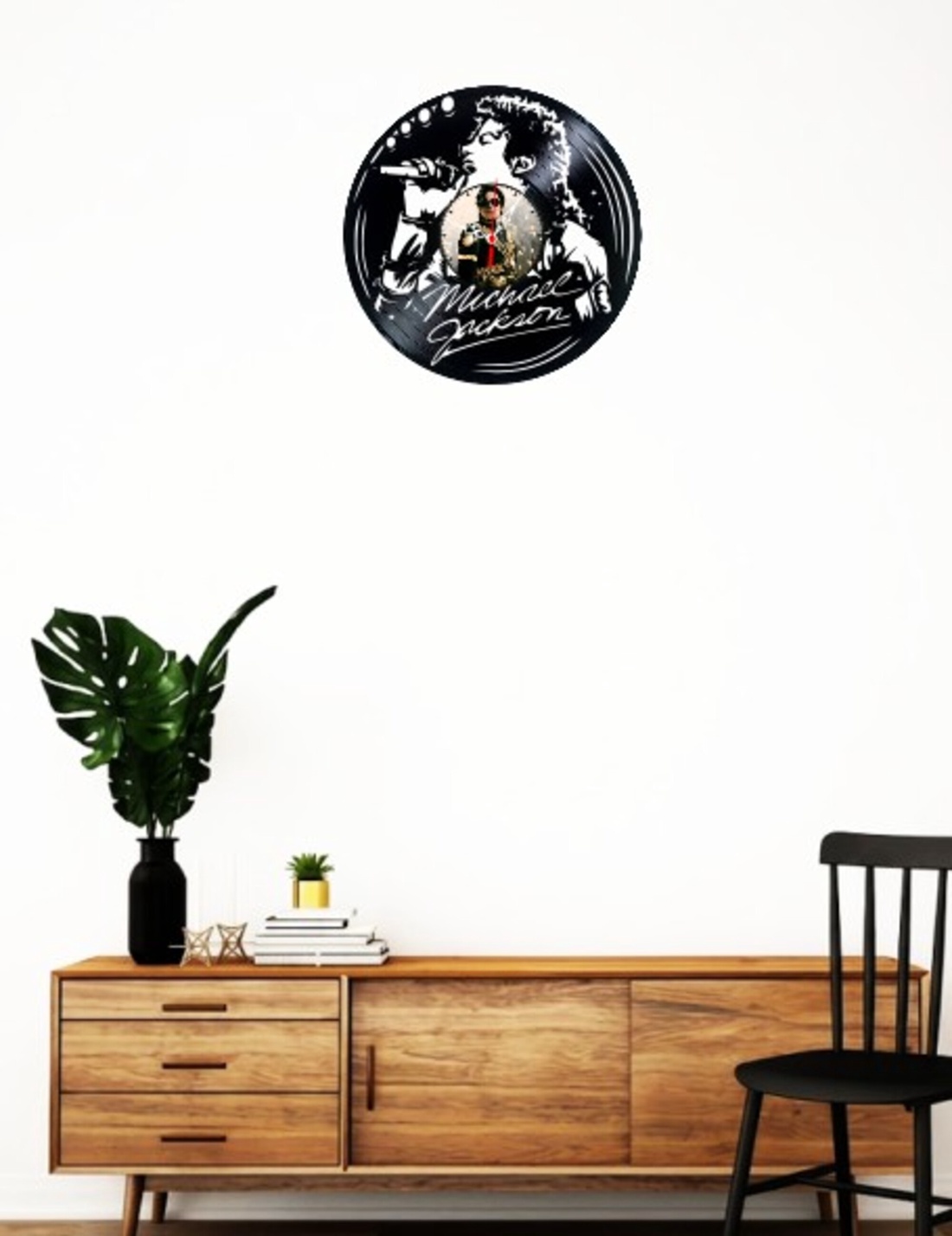 Ceas de perete decorativ realizat din disc de vinil, Model Michael Jackson Regele Pop Autograf, Negru, 30 cm - casă & stil de viață - decorațiuni de casă - decorațiuni de pereți - ceasuri de perete - Artynos.ro