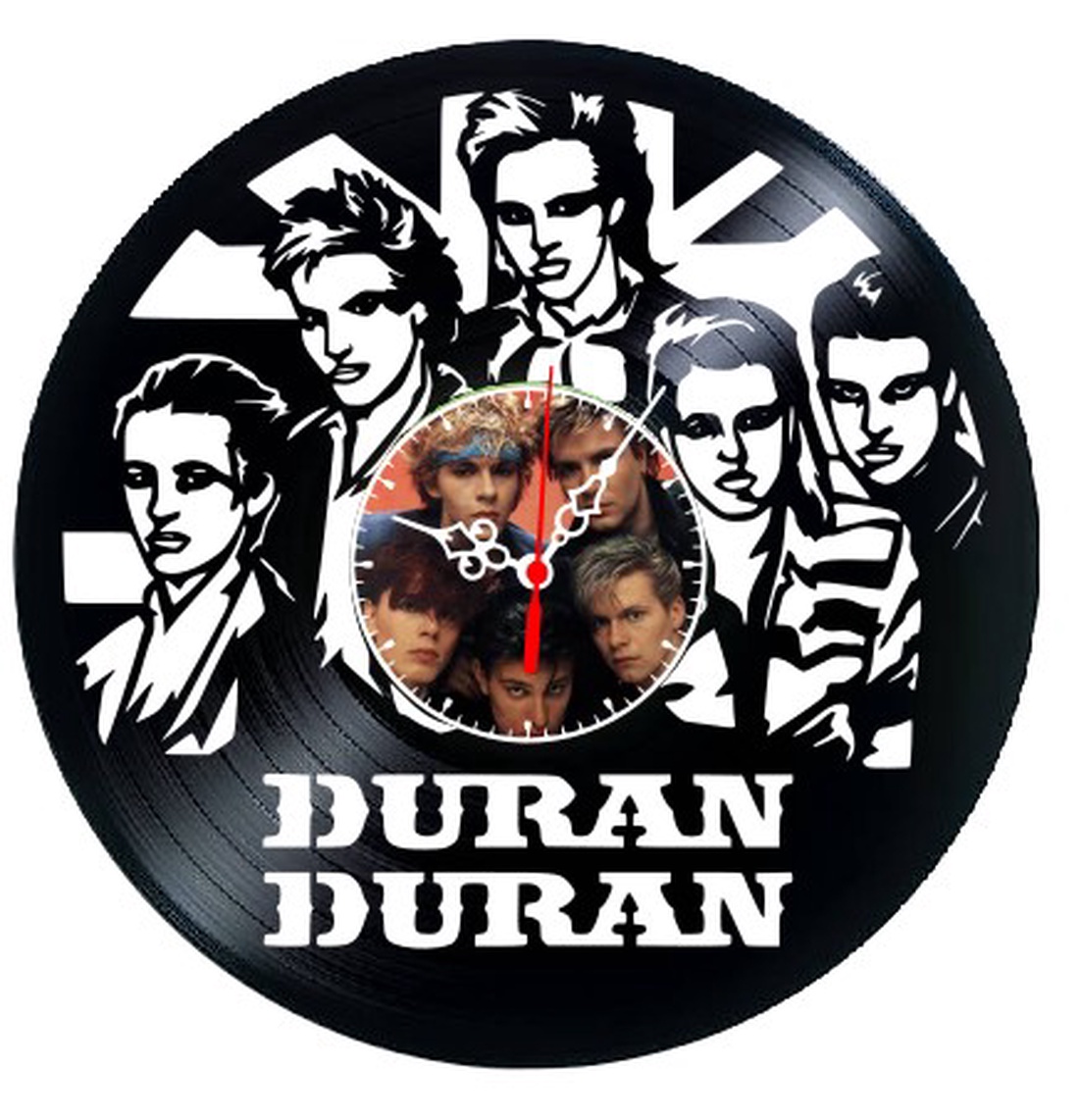 Ceas de perete decorativ realizat din disc de vinil, Model Duran Duran New Wave Synth Pop Rock, Negru, 30 cm - casă & stil de viață - decorațiuni de casă - decorațiuni de pereți - ceasuri de perete - Artynos.ro