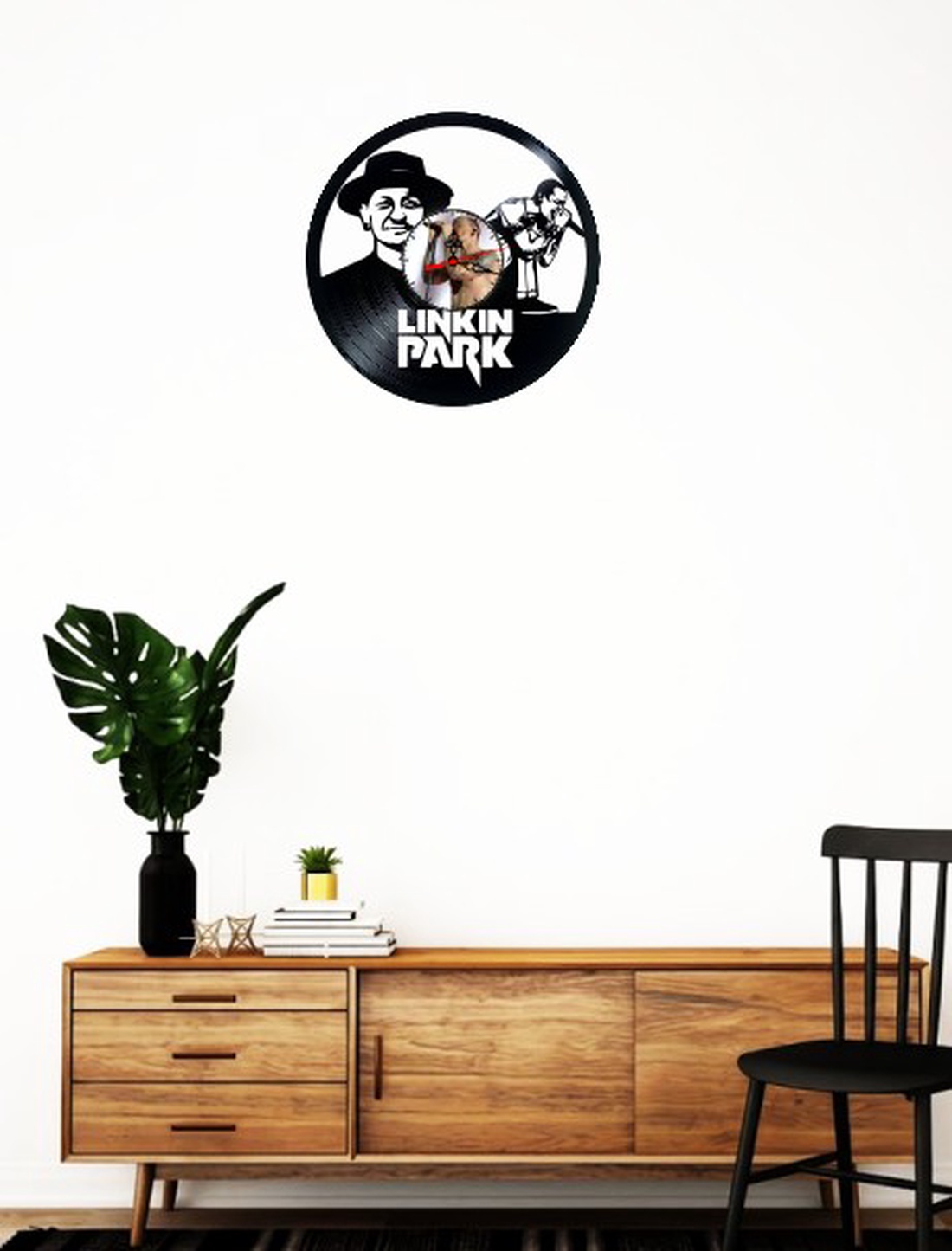 Ceas de perete decorativ realizat din disc de vinil, Model Linkin Park Chester Bennington Dublu Portret Rock Metal, Negr - casă & stil de viață - decorațiuni de casă - decorațiuni de pereți - ceasuri de perete - Artynos.ro