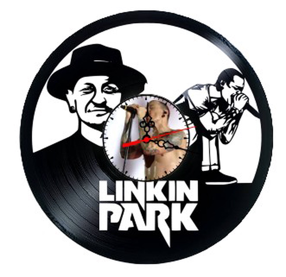 Ceas de perete decorativ realizat din disc de vinil, Model Linkin Park Chester Bennington Dublu Portret Rock Metal, Negr - casă & stil de viață - decorațiuni de casă - decorațiuni de pereți - ceasuri de perete - Artynos.ro