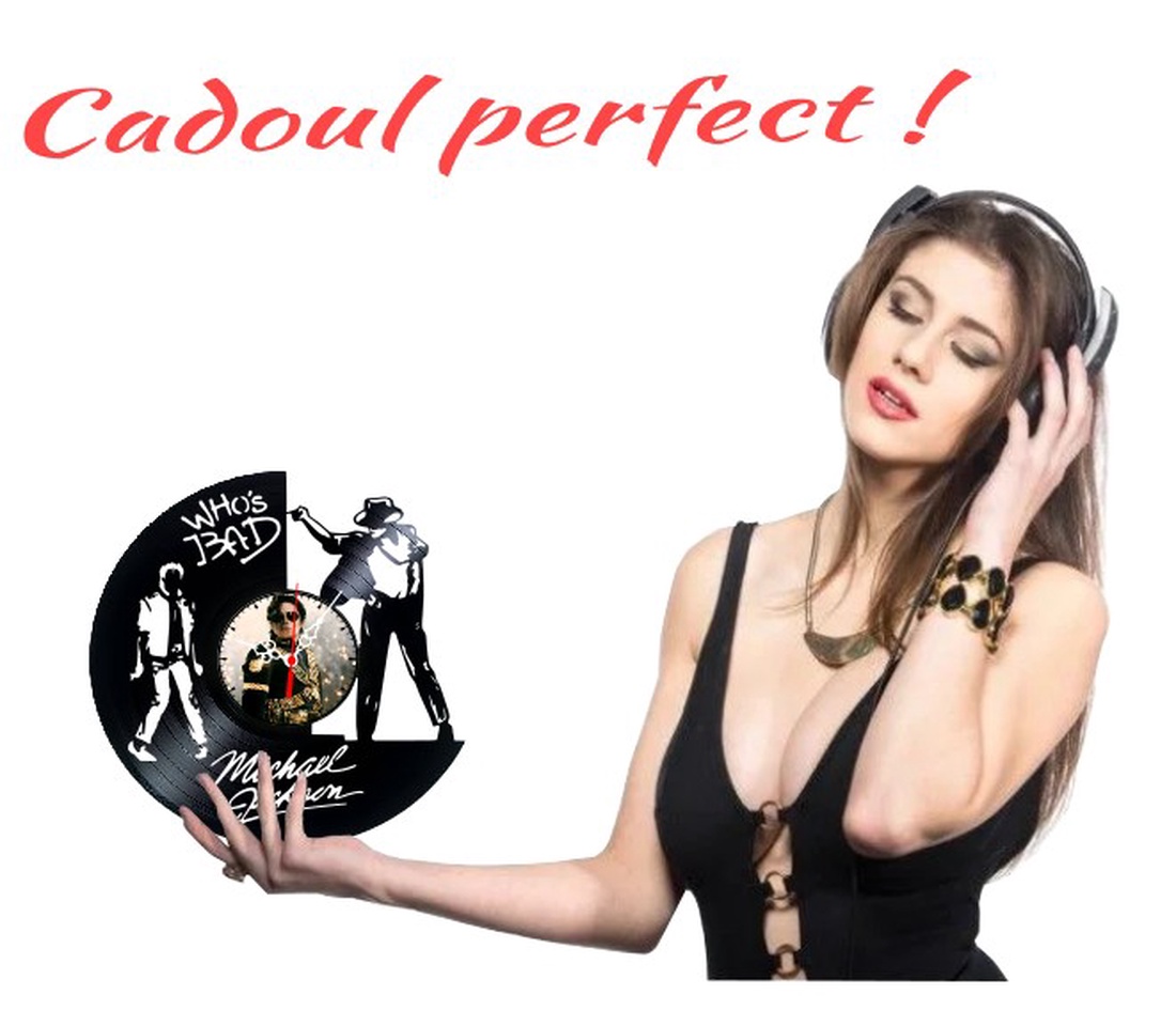 Ceas de perete decorativ realizat din disc de vinil, Model Michael Jackson Whos Bad Regele Pop, Negru, 30 cm - casă & stil de viață - decorațiuni de casă - decorațiuni de pereți - ceasuri de perete - Artynos.ro