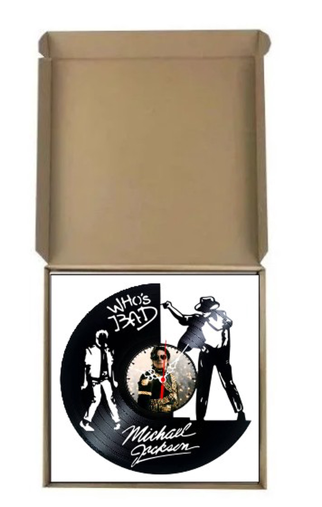 Ceas de perete decorativ realizat din disc de vinil, Model Michael Jackson Whos Bad Regele Pop, Negru, 30 cm - casă & stil de viață - decorațiuni de casă - decorațiuni de pereți - ceasuri de perete - Artynos.ro