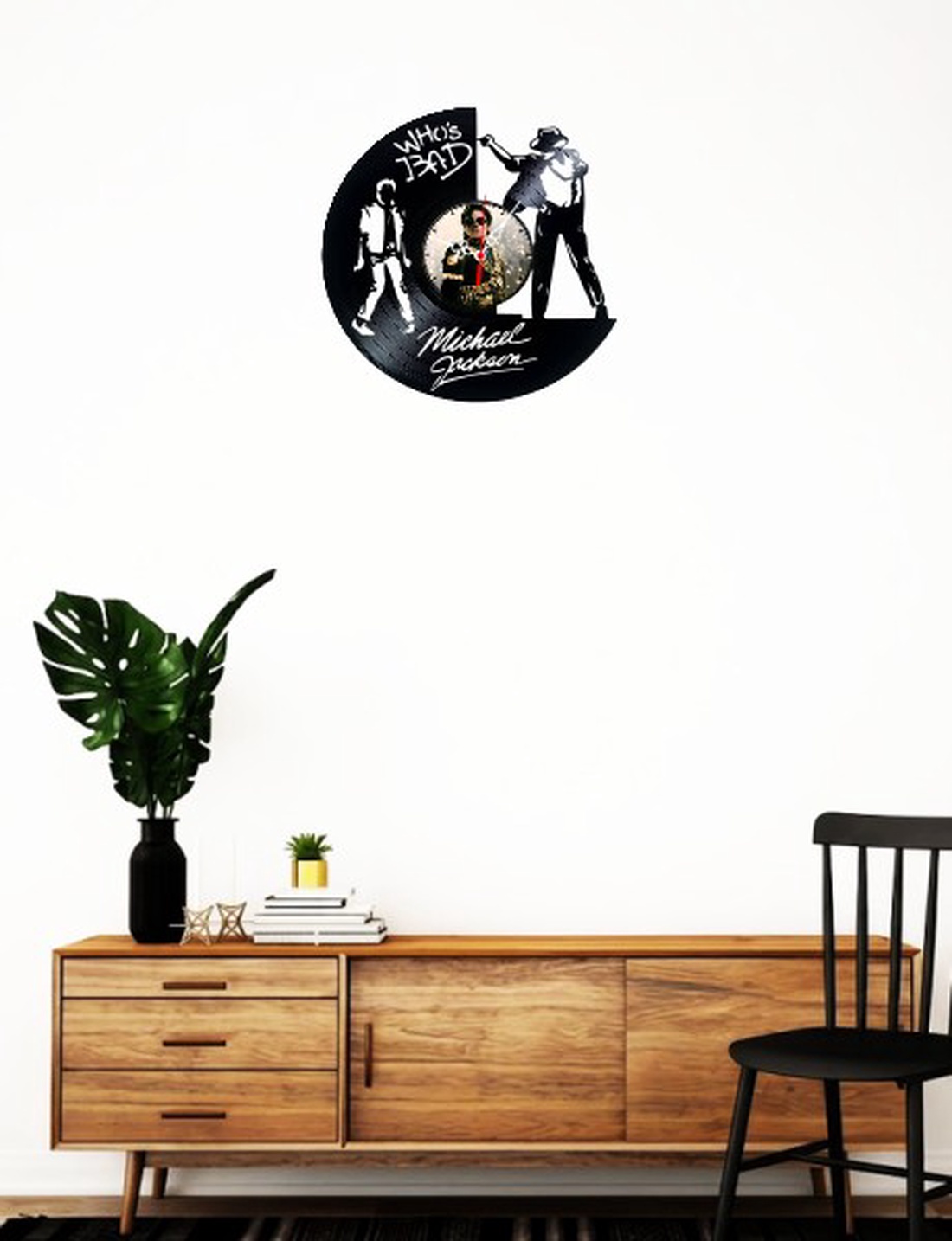 Ceas de perete decorativ realizat din disc de vinil, Model Michael Jackson Whos Bad Regele Pop, Negru, 30 cm - casă & stil de viață - decorațiuni de casă - decorațiuni de pereți - ceasuri de perete - Artynos.ro