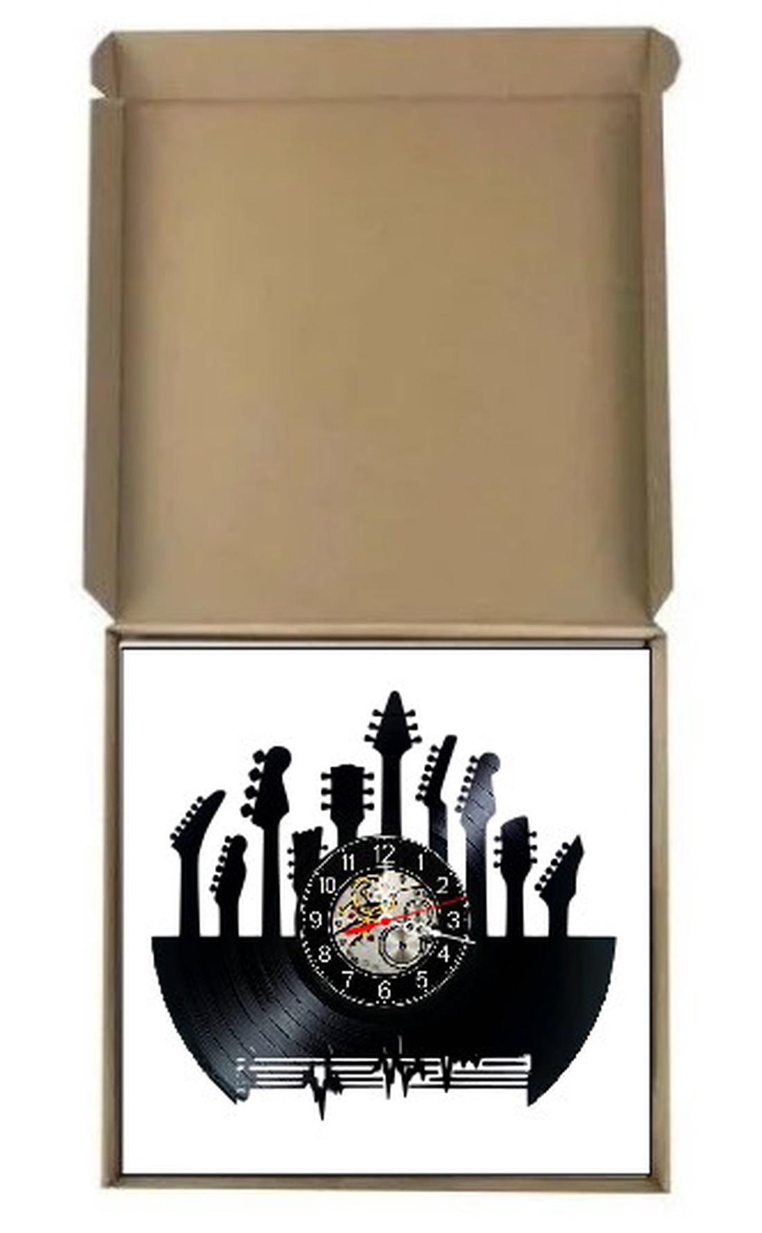 Ceas de perete decorativ realizat din disc de vinil, Model Chitari Colecție Muzică Rock, Negru, 30 cm - casă & stil de viață - decorațiuni de casă - decorațiuni de pereți - ceasuri de perete - Artynos.ro