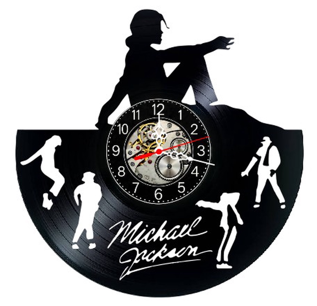 Ceas de perete decorativ realizat din disc de vinil, Model Michael Jackson Dance Siluete Pop Star, Negru, 30 cm - casă & stil de viață - decorațiuni de casă - decorațiuni de pereți - ceasuri de perete - Artynos.ro
