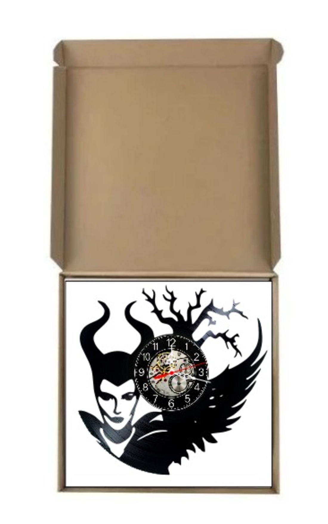 Ceas de perete decorativ realizat din disc de vinil, Model Maleficent Dark Fantasy Gothic Disney, Negru, 30 cm - casă & stil de viață - decorațiuni de casă - decorațiuni de pereți - ceasuri de perete - Artynos.ro