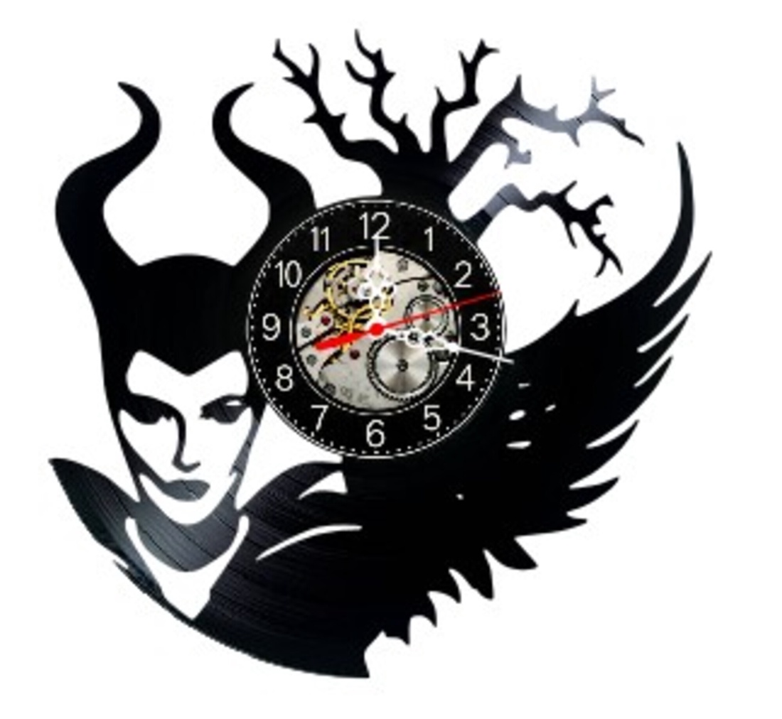 Ceas de perete decorativ realizat din disc de vinil, Model Maleficent Dark Fantasy Gothic Disney, Negru, 30 cm - casă & stil de viață - decorațiuni de casă - decorațiuni de pereți - ceasuri de perete - Artynos.ro