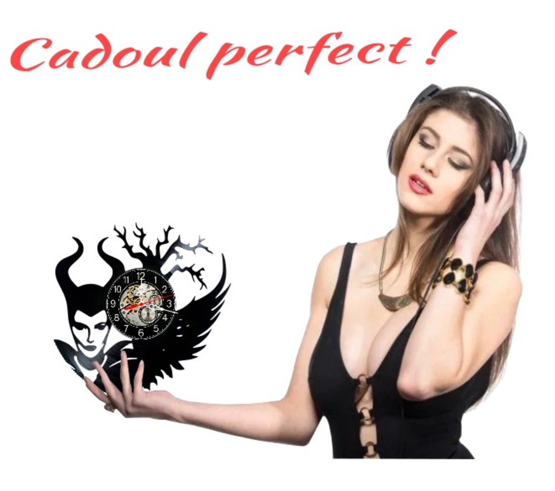 Ceas de perete decorativ realizat din disc de vinil, Model Maleficent Dark Fantasy Gothic Disney, Negru, 30 cm - casă & stil de viață - decorațiuni de casă - decorațiuni de pereți - ceasuri de perete - Artynos.ro