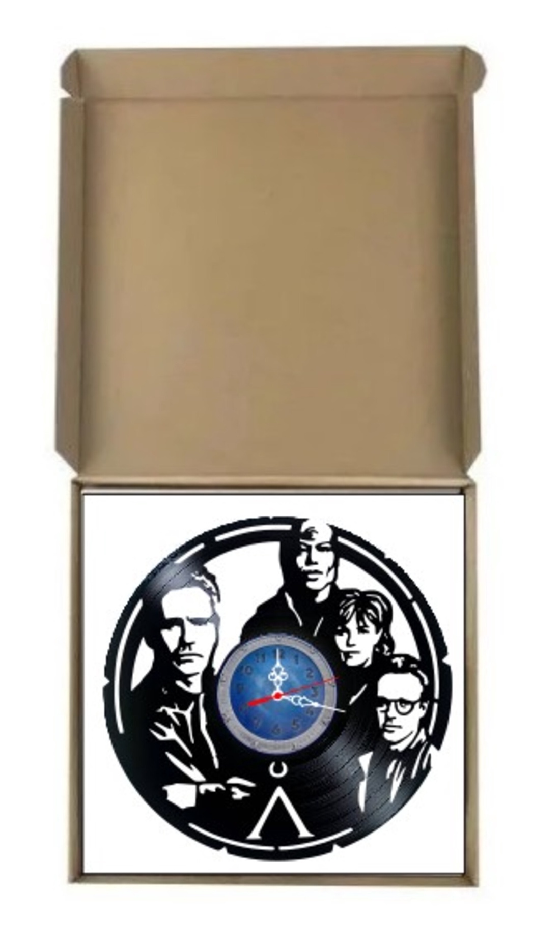 Ceas de perete decorativ realizat din disc de vinil, Model Stargate SG1 Serial Sci Fi Portretele Echipei, Negru, 30 cm - casă & stil de viață - decorațiuni de casă - decorațiuni de pereți - ceasuri de perete - Artynos.ro
