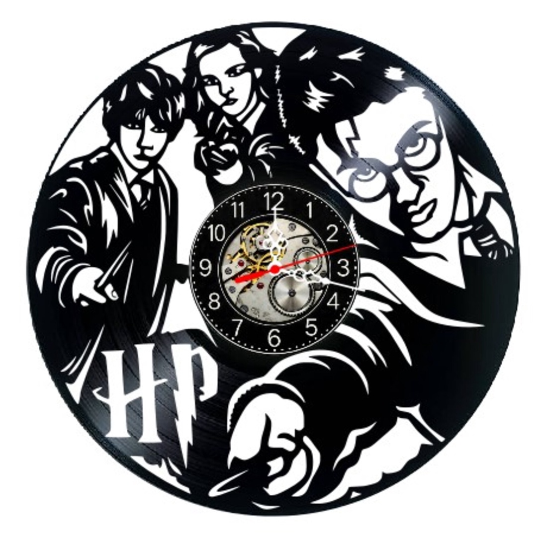 Ceas de perete decorativ realizat din disc de vinil, Model Harry Potter Ron Hermione Magic, Negru, 30 cm - casă & stil de viață - decorațiuni de casă - decorațiuni de pereți - ceasuri de perete - Artynos.ro