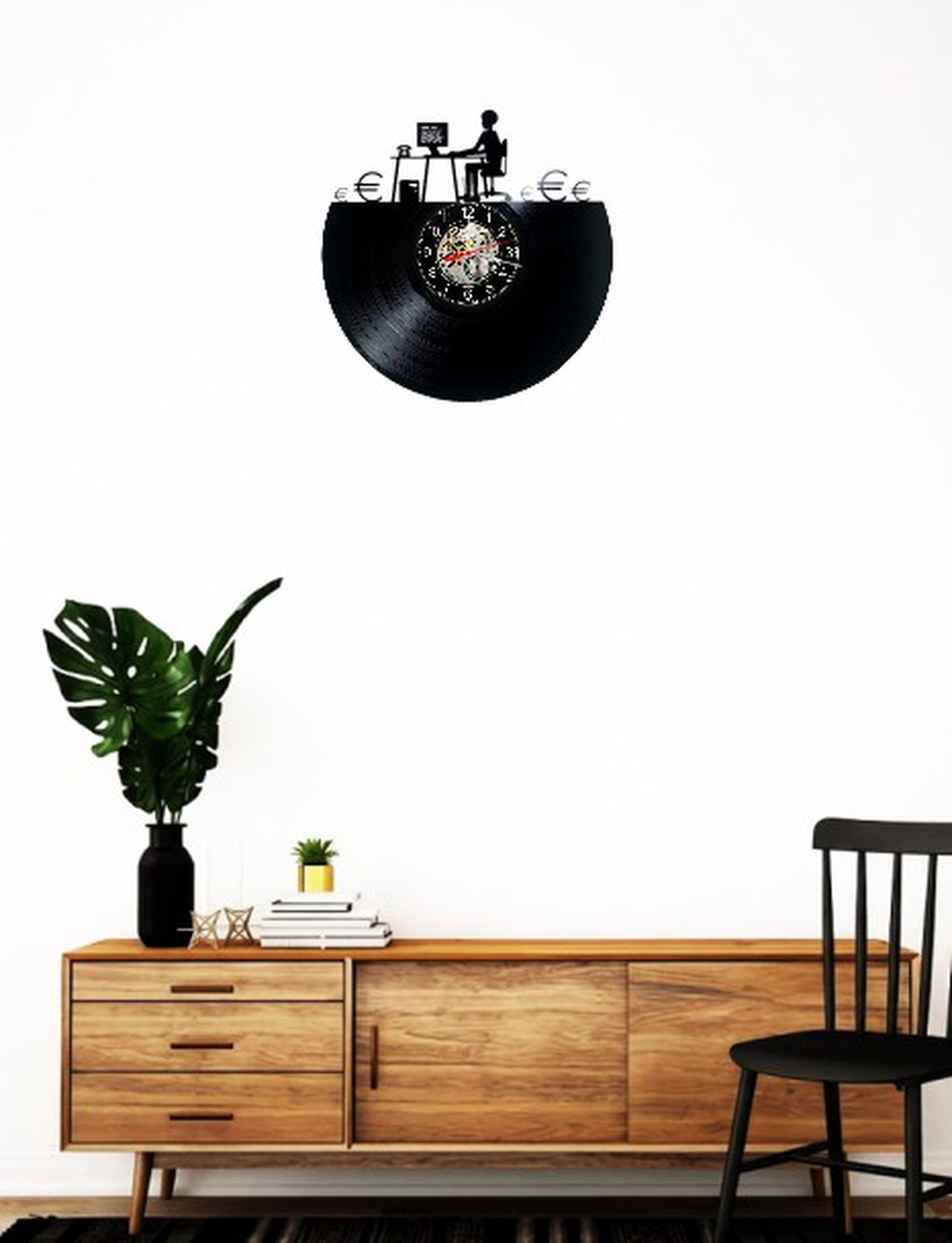Ceas de perete decorativ realizat din disc de vinil, Model Programator IT Specialist Freelancer, Negru, 30 cm - casă & stil de viață - decorațiuni de casă - decorațiuni de pereți - ceasuri de perete - Artynos.ro