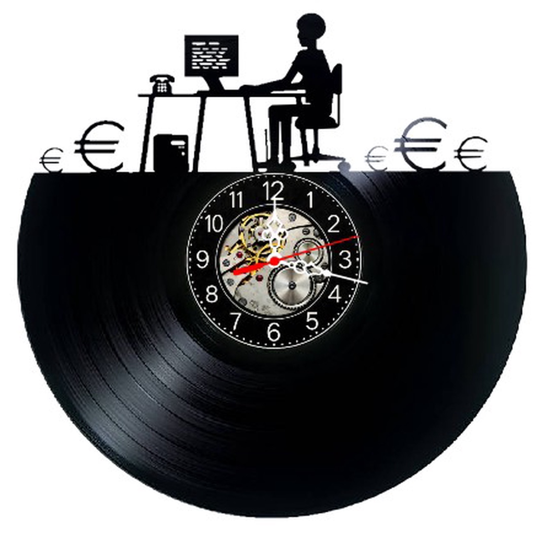 Ceas de perete decorativ realizat din disc de vinil, Model Programator IT Specialist Freelancer, Negru, 30 cm - casă & stil de viață - decorațiuni de casă - decorațiuni de pereți - ceasuri de perete - Artynos.ro