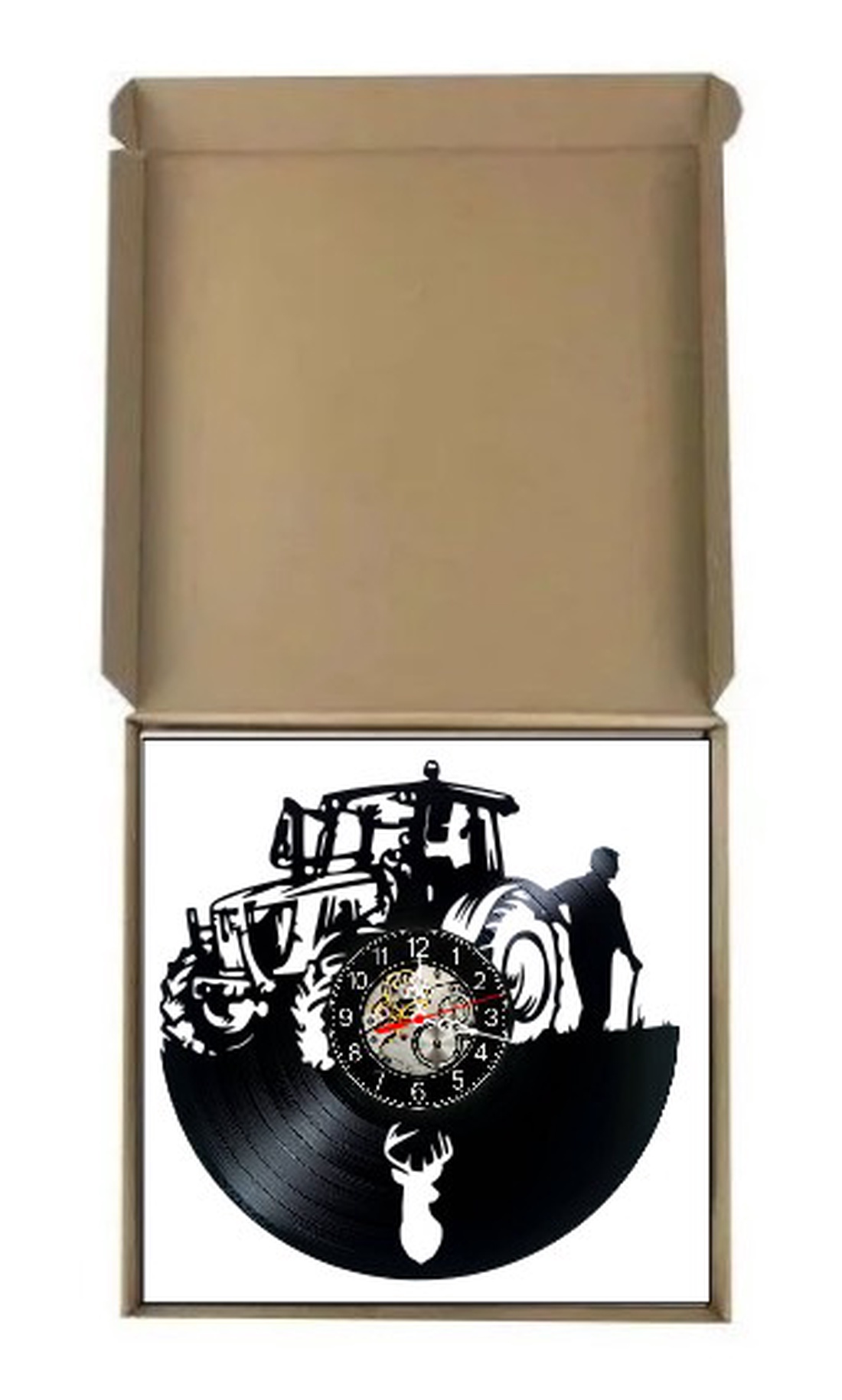 Ceas de perete decorativ realizat din disc de vinil, Model Tractor Fermier Agricultura Cerb, Negru, 30 cm - casă & stil de viață - decorațiuni de casă - decorațiuni de pereți - ceasuri de perete - Artynos.ro