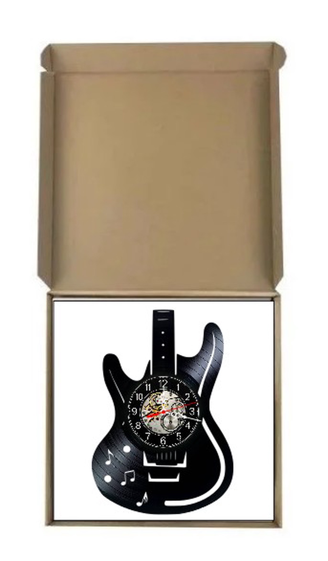 Ceas de perete decorativ realizat din disc de vinil, Model Chitara Electrica Note Muzicale Rock, Negru, 30 cm - casă & stil de viață - decorațiuni de casă - decorațiuni de pereți - ceasuri de perete - Artynos.ro