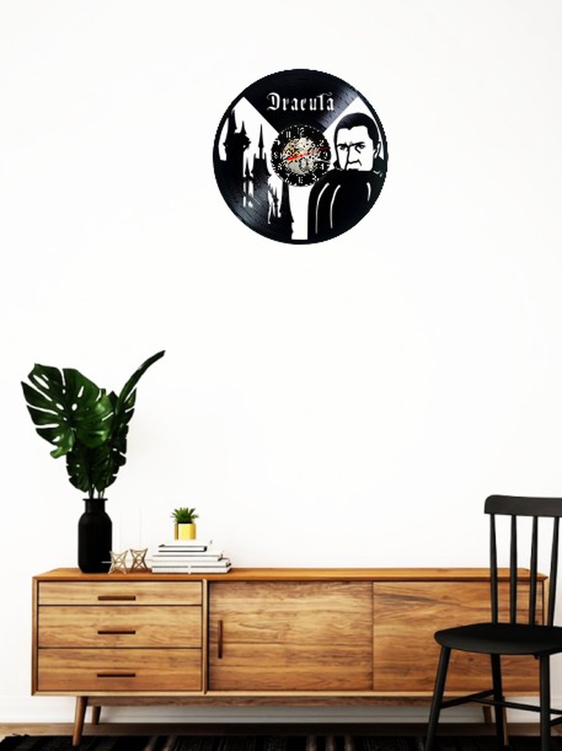 Ceas de perete decorativ realizat din disc de vinil, Model Chitara Electrica Note Muzicale Rock, Negru, 30 cm - casă & stil de viață - decorațiuni de casă - decorațiuni de pereți - ceasuri de perete - Artynos.ro