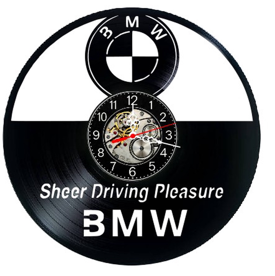 Ceas de perete decorativ realizat din disc de vinil, Model BMW Auto Sheer Driving Pleasure Cadran Tehnic, Negru, 30 cm - casă & stil de viață - decorațiuni de casă - decorațiuni de pereți - ceasuri de perete - Artynos.ro