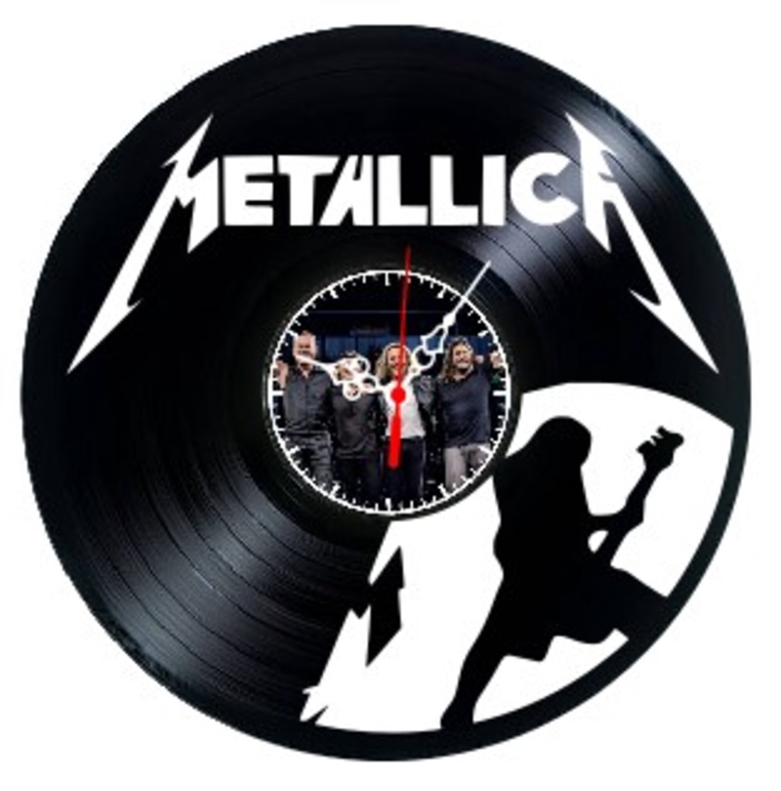 Ceas de perete decorativ realizat din disc de vinil, Model Metallica Heavy Metal Logo Trupa, Negru, 30 cm - casă & stil de viață - decorațiuni de casă - decorațiuni de pereți - ceasuri de perete - Artynos.ro