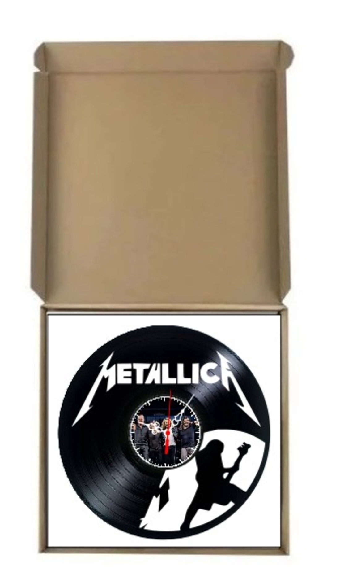 Ceas de perete decorativ realizat din disc de vinil, Model Metallica Heavy Metal Logo Trupa, Negru, 30 cm - casă & stil de viață - decorațiuni de casă - decorațiuni de pereți - ceasuri de perete - Artynos.ro