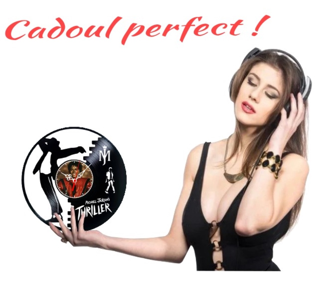 Ceas de perete decorativ realizat din disc de vinil, Model Michael Jackson Thriller Pop Star, Negru, 30 cm - casă & stil de viață - decorațiuni de casă - decorațiuni de pereți - ceasuri de perete - Artynos.ro