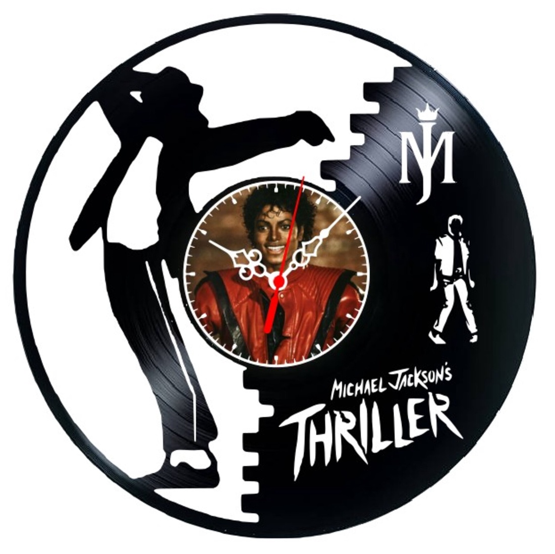 Ceas de perete decorativ realizat din disc de vinil, Model Michael Jackson Thriller Pop Star, Negru, 30 cm - casă & stil de viață - decorațiuni de casă - decorațiuni de pereți - ceasuri de perete - Artynos.ro
