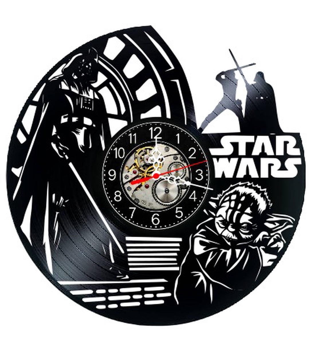 Ceas de perete decorativ realizat din disc de vinil, Model Star Wars Darth Vader Yoda Sci Fi, Negru, 30 cm - casă & stil de viață - decorațiuni de casă - decorațiuni de pereți - ceasuri de perete - Artynos.ro