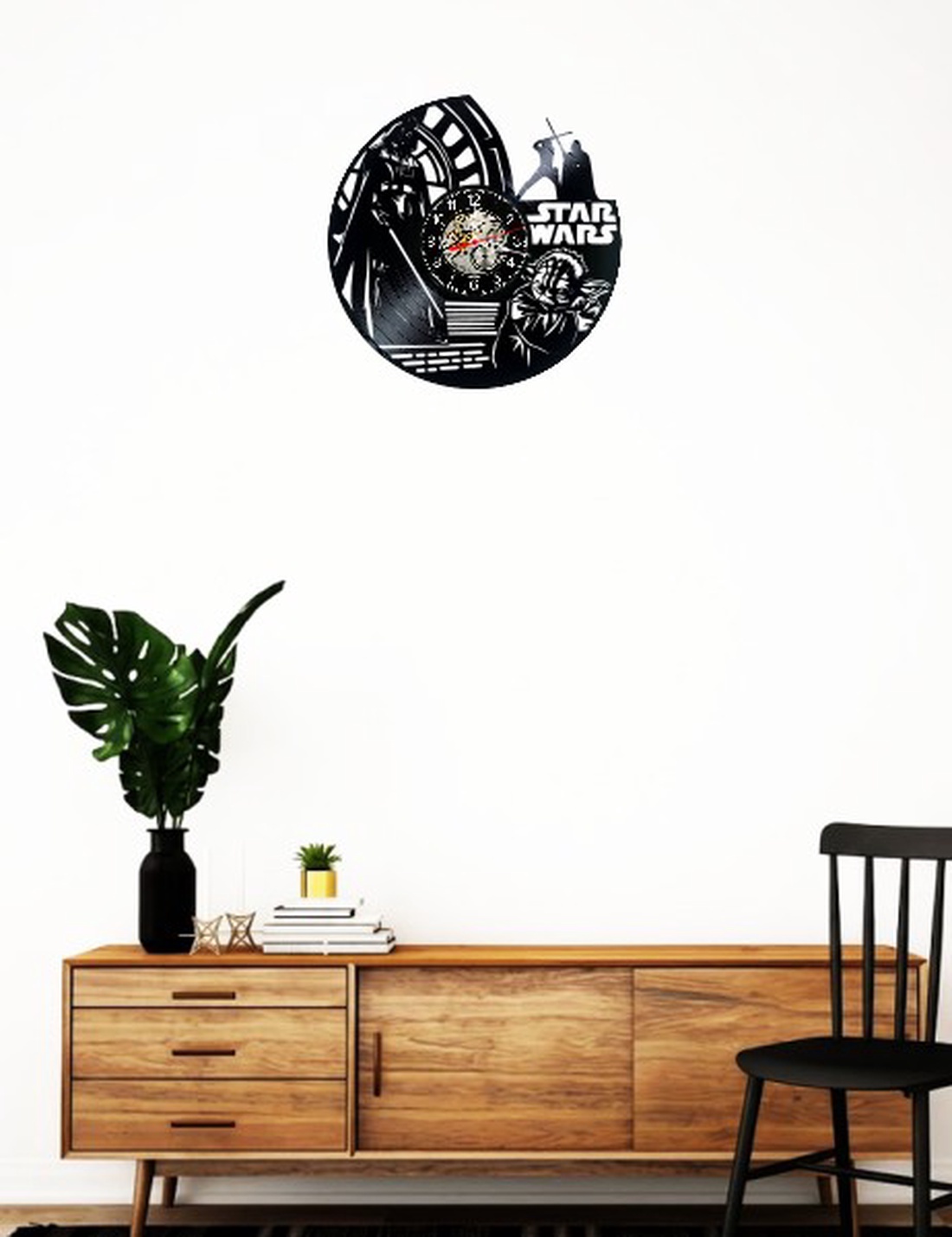 Ceas de perete decorativ realizat din disc de vinil, Model Star Wars Darth Vader Yoda Sci Fi, Negru, 30 cm - casă & stil de viață - decorațiuni de casă - decorațiuni de pereți - ceasuri de perete - Artynos.ro
