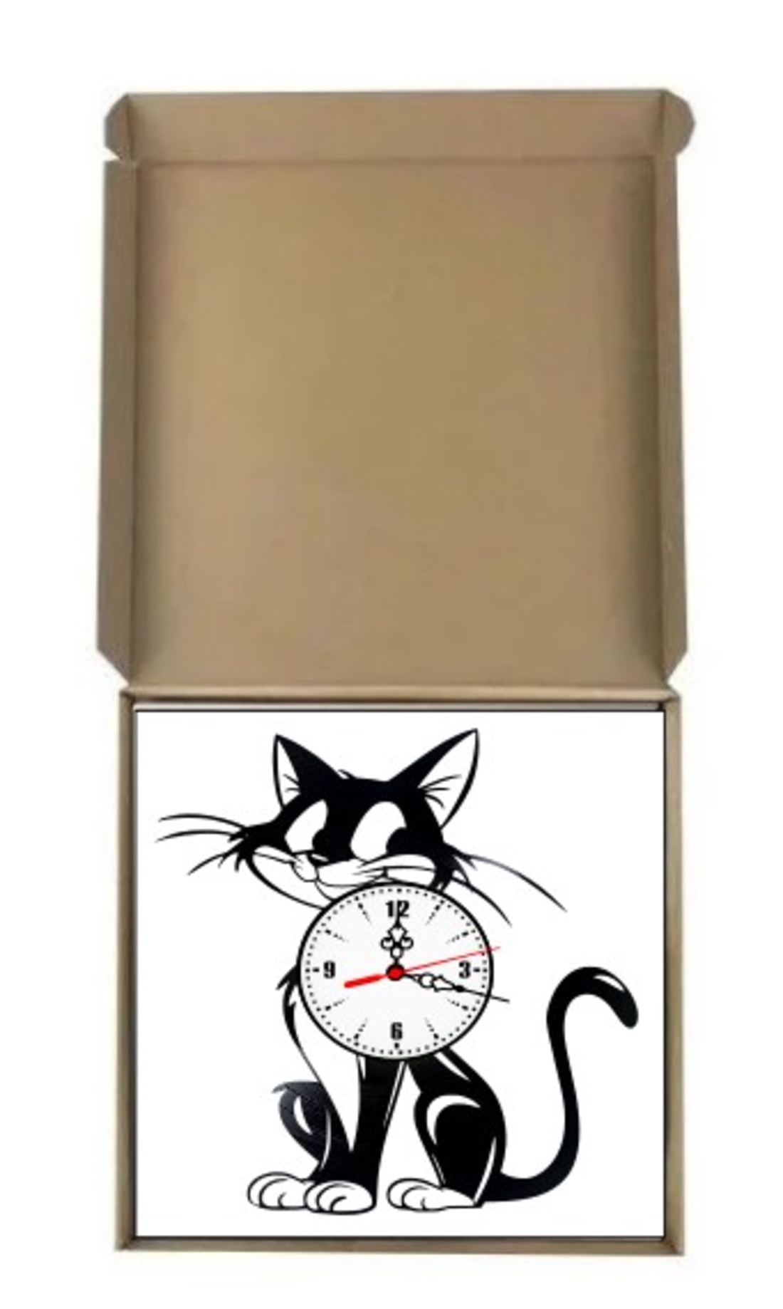 Ceas de perete decorativ realizat din disc de vinil, Model Pisica Neagra Cadran Alb Animal Companie, Negru, 30 cm - casă & stil de viață - decorațiuni de casă - decorațiuni de pereți - ceasuri de perete - Artynos.ro
