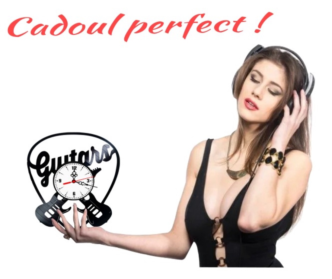 Ceas de perete decorativ realizat din disc de vinil, Model Chitare Electrice Pena Guitars Rock, Negru, 30 cm - casă & stil de viață - decorațiuni de casă - decorațiuni de pereți - ceasuri de perete - Artynos.ro