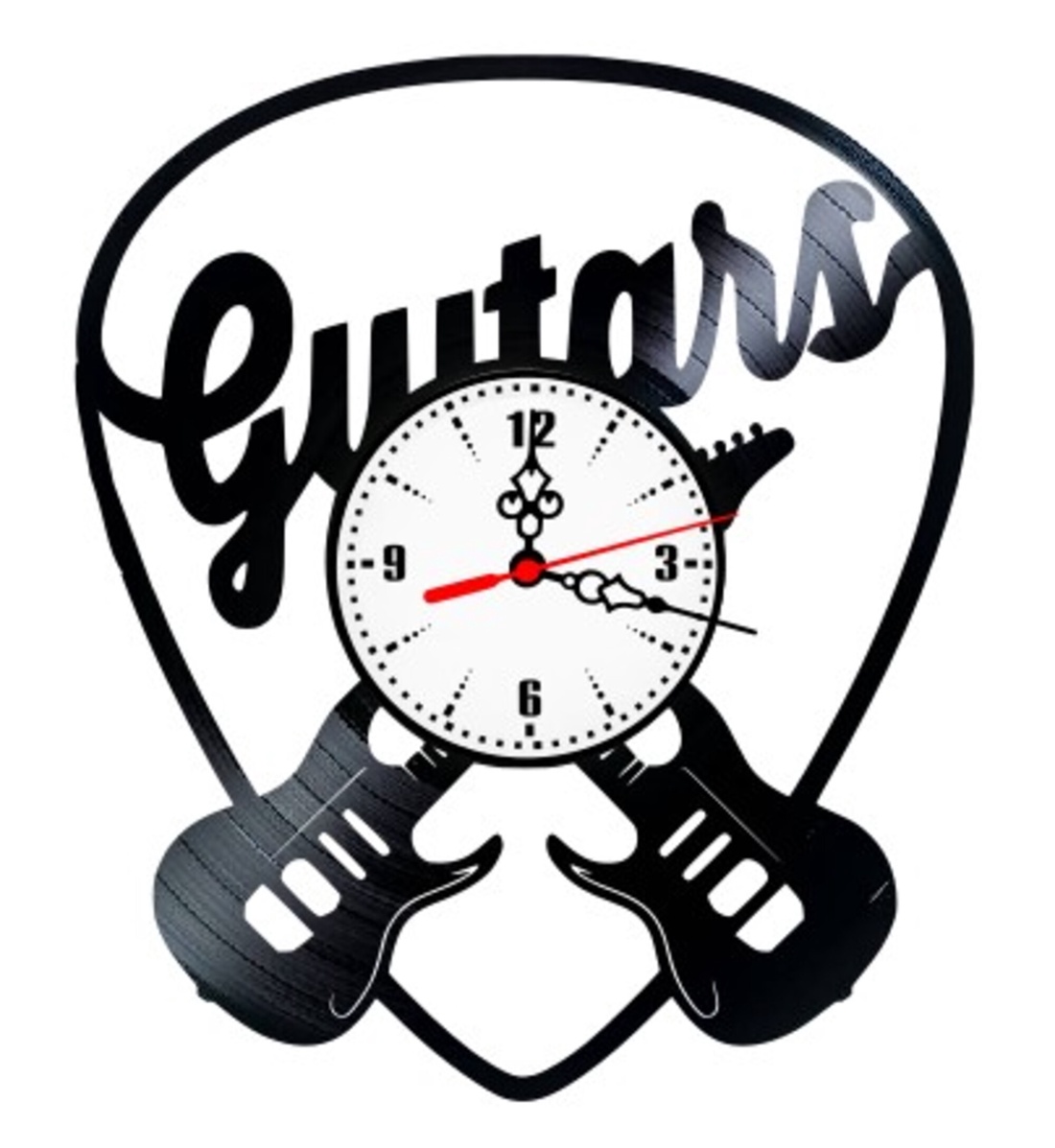 Ceas de perete decorativ realizat din disc de vinil, Model Chitare Electrice Pena Guitars Rock, Negru, 30 cm - casă & stil de viață - decorațiuni de casă - decorațiuni de pereți - ceasuri de perete - Artynos.ro