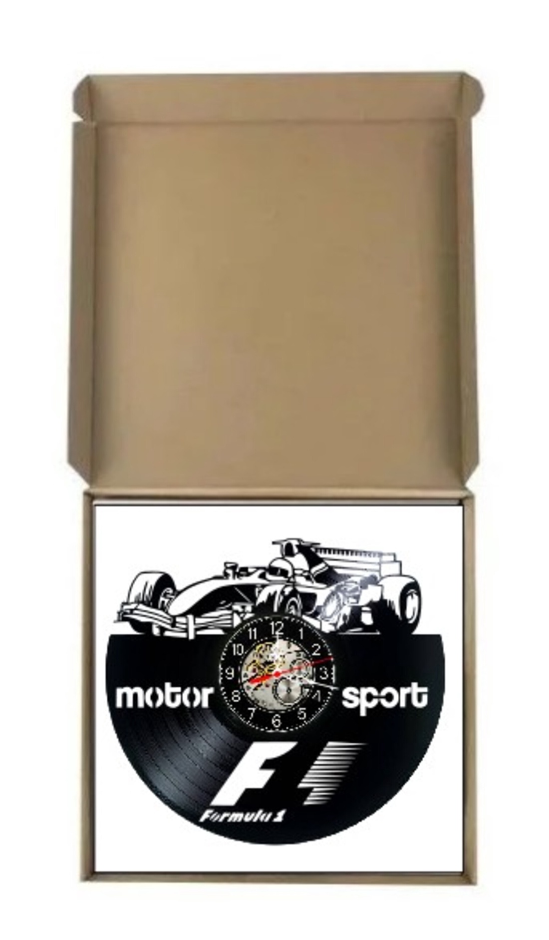 Ceas de perete decorativ realizat din disc de vinil, Model Formula 1 Monopost F1 Motorsport, Negru, 30 cm - casă & stil de viață - decorațiuni de casă - decorațiuni de pereți - ceasuri de perete - Artynos.ro