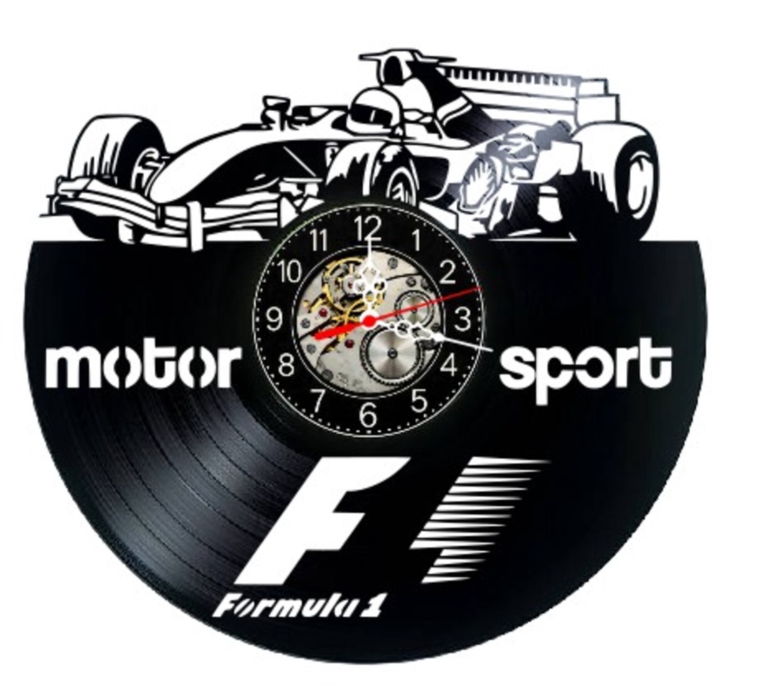 Ceas de perete decorativ realizat din disc de vinil, Model Formula 1 Monopost F1 Motorsport, Negru, 30 cm - casă & stil de viață - decorațiuni de casă - decorațiuni de pereți - ceasuri de perete - Artynos.ro