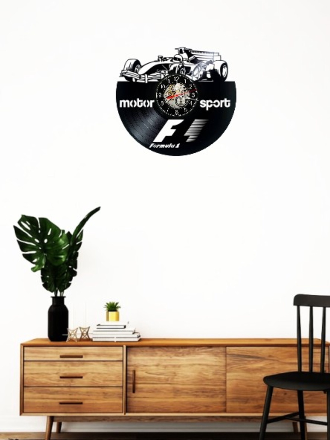 Ceas de perete decorativ realizat din disc de vinil, Model Formula 1 Monopost F1 Motorsport, Negru, 30 cm - casă & stil de viață - decorațiuni de casă - decorațiuni de pereți - ceasuri de perete - Artynos.ro