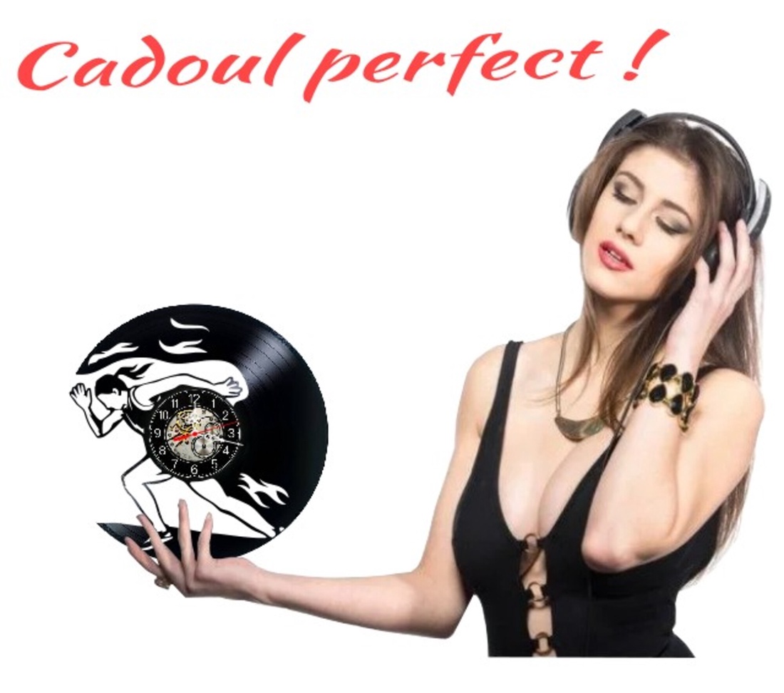 Ceas de perete decorativ realizat din disc de vinil, Model Atletism Alergare Sportiva Sprint Flacari, Negru, 30 cm - casă & stil de viață - decorațiuni de casă - decorațiuni de pereți - ceasuri de perete - Artynos.ro