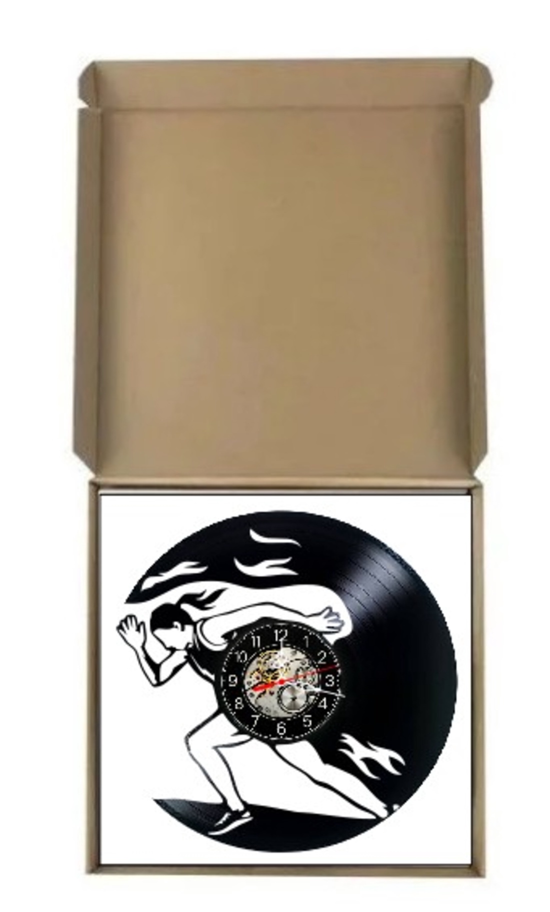 Ceas de perete decorativ realizat din disc de vinil, Model Atletism Alergare Sportiva Sprint Flacari, Negru, 30 cm - casă & stil de viață - decorațiuni de casă - decorațiuni de pereți - ceasuri de perete - Artynos.ro