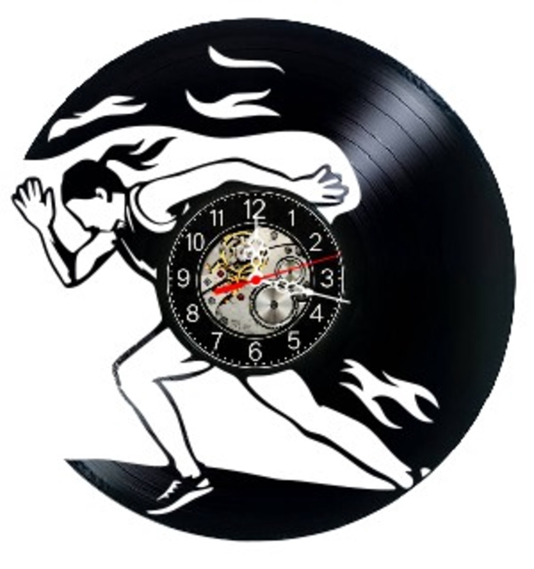 Ceas de perete decorativ realizat din disc de vinil, Model Atletism Alergare Sportiva Sprint Flacari, Negru, 30 cm - casă & stil de viață - decorațiuni de casă - decorațiuni de pereți - ceasuri de perete - Artynos.ro