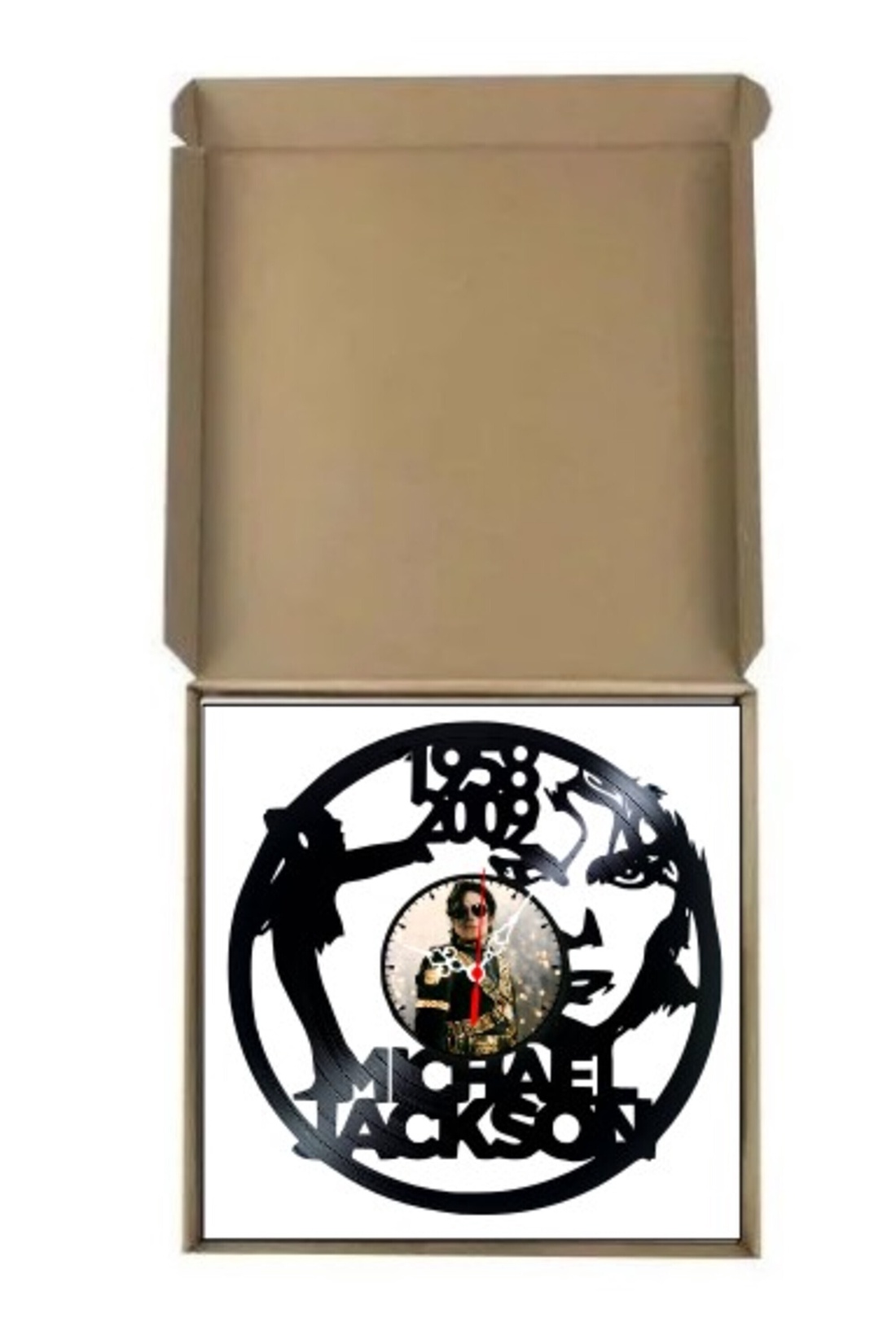 Ceas de perete decorativ realizat din disc de vinil, Model Michael Jackson Memorial 1958-2009, Negru, 30 cm - casă & stil de viață - decorațiuni de casă - decorațiuni de pereți - ceasuri de perete - Artynos.ro