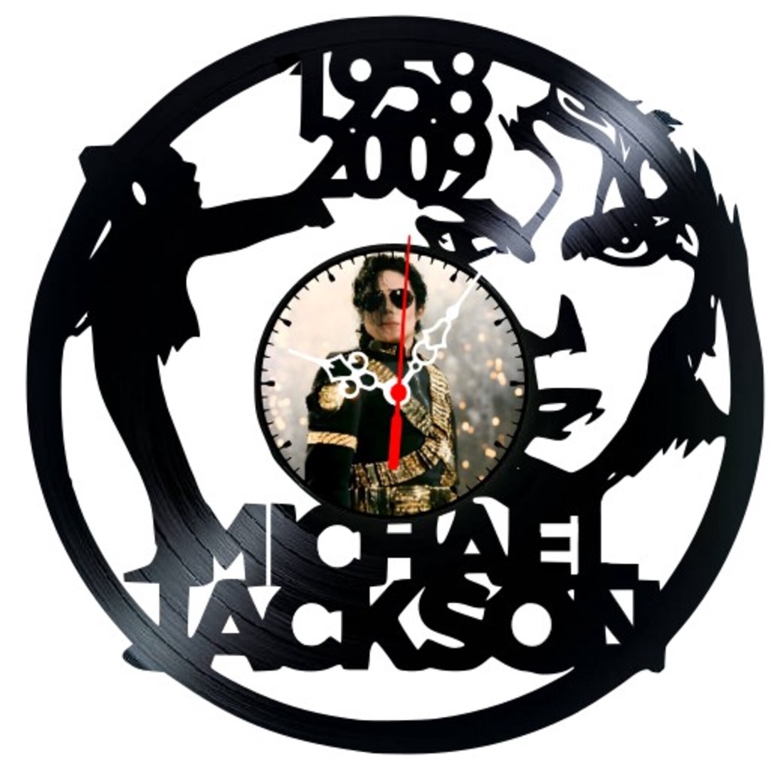 Ceas de perete decorativ realizat din disc de vinil, Model Michael Jackson Memorial 1958-2009, Negru, 30 cm - casă & stil de viață - decorațiuni de casă - decorațiuni de pereți - ceasuri de perete - Artynos.ro