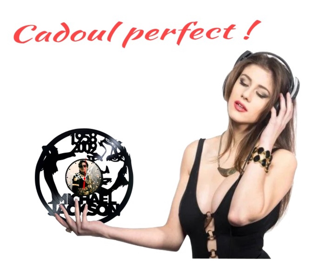 Ceas de perete decorativ realizat din disc de vinil, Model Michael Jackson Memorial 1958-2009, Negru, 30 cm - casă & stil de viață - decorațiuni de casă - decorațiuni de pereți - ceasuri de perete - Artynos.ro