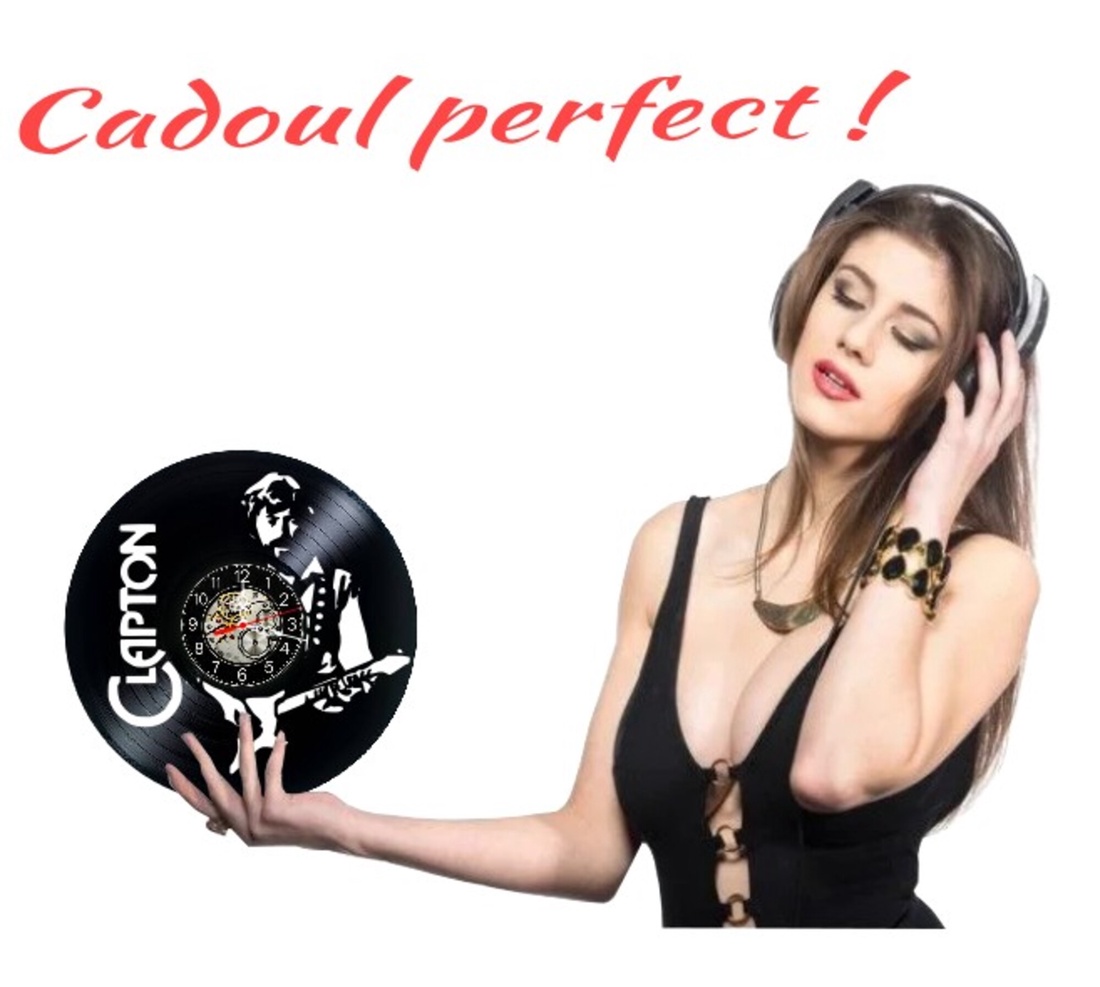 Ceas de perete decorativ realizat din disc de vinil, Model Eric Clapton Blues Rock Chitarist, Negru, 30 cm - casă & stil de viață - decorațiuni de casă - decorațiuni de pereți - ceasuri de perete - Artynos.ro