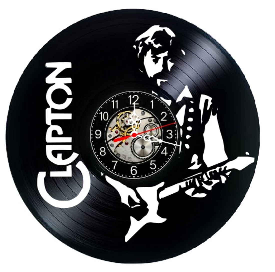 Ceas de perete decorativ realizat din disc de vinil, Model Eric Clapton Blues Rock Chitarist, Negru, 30 cm - casă & stil de viață - decorațiuni de casă - decorațiuni de pereți - ceasuri de perete - Artynos.ro