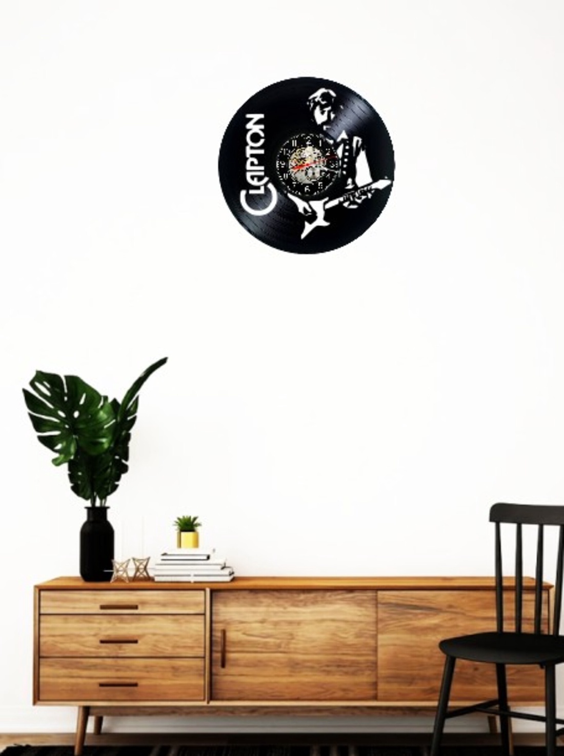 Ceas de perete decorativ realizat din disc de vinil, Model Eric Clapton Blues Rock Chitarist, Negru, 30 cm - casă & stil de viață - decorațiuni de casă - decorațiuni de pereți - ceasuri de perete - Artynos.ro