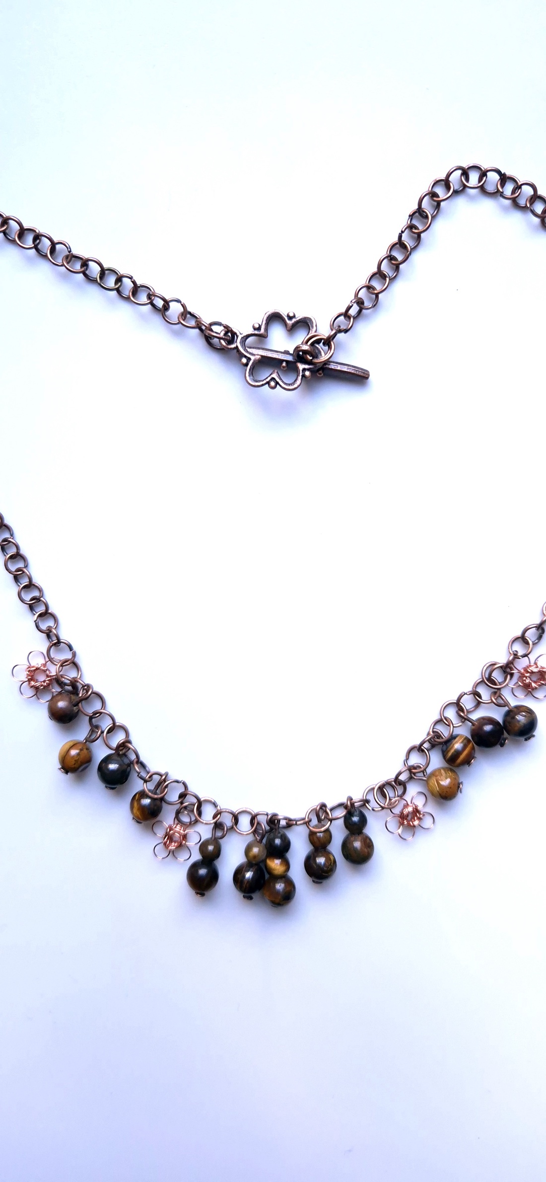 Colier din cupru antichizat cu margele de ochi de tigru  - bijuterii - coliere - coliere din pietre semiprețioase - Artynos.ro