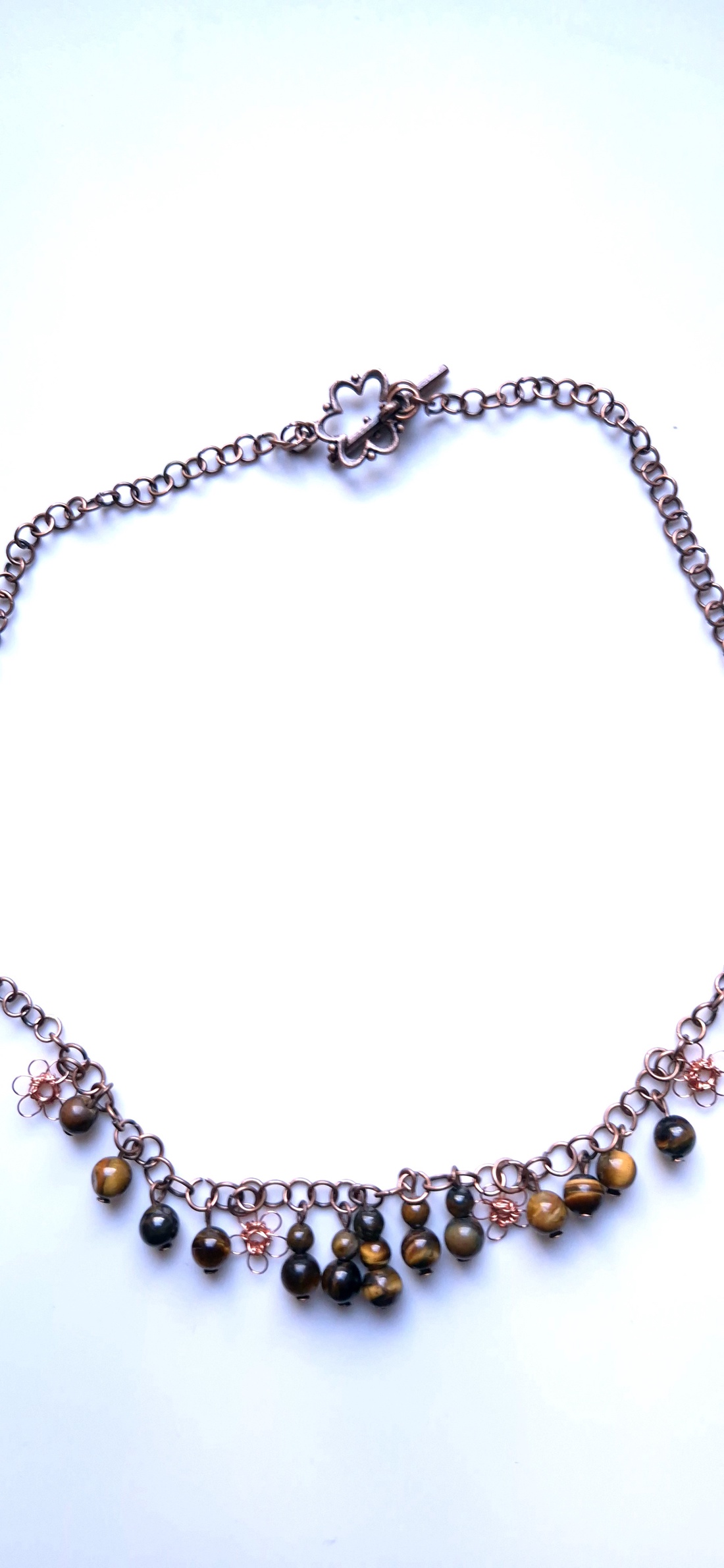 Colier din cupru antichizat cu margele de ochi de tigru  - bijuterii - coliere - coliere din pietre semiprețioase - Artynos.ro