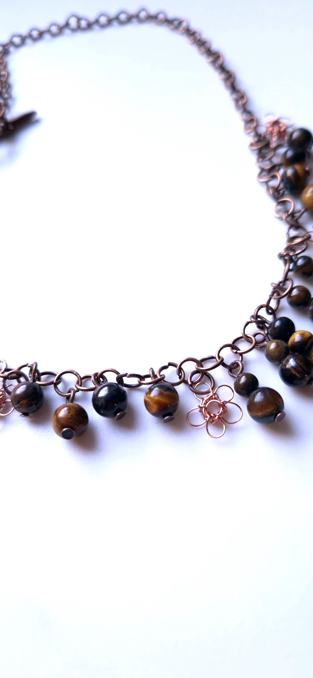 Colier din cupru antichizat cu margele de ochi de tigru  - bijuterii - coliere - coliere din pietre semiprețioase - Artynos.ro