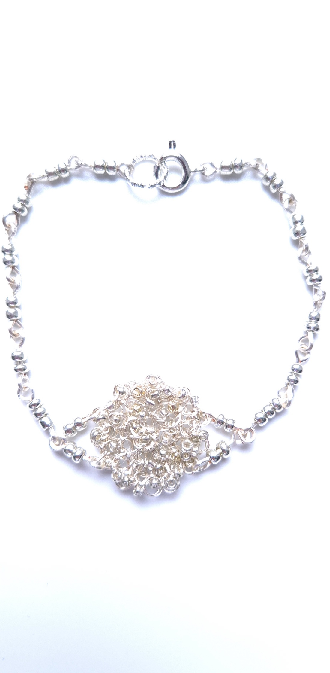 Bratara cupru argintata cu margele mici de sticla  - bijuterii - brățări - brățări din cupru - Artynos.ro