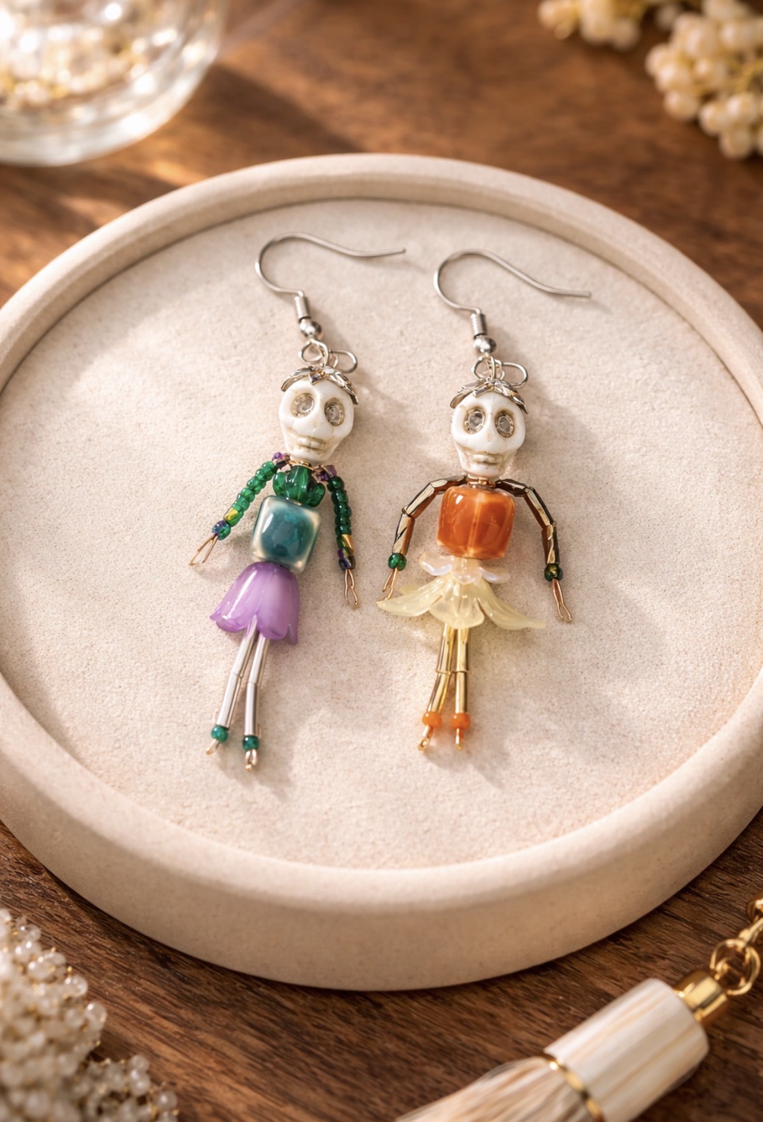 Cercei cranii - bijuterii - cercei - cercei din mărgele - Artynos.ro