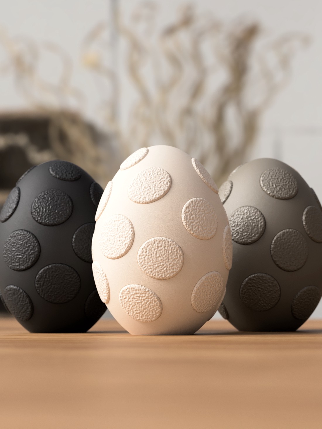 Figurină modernă în formă de ou cu pete � Decorațiune 3D mată, disponibilă în diverse culori -  - Artynos.ro