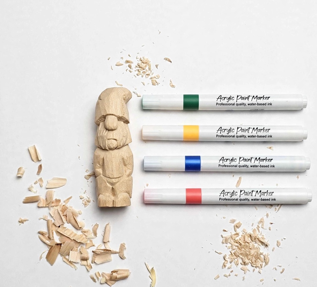 Pachet Creativ � Gnom din Lemn Sculptat Manual + Carioci Acrilice - casă & stil de viață - decorațiuni de casă - halloween - tot ce ai nevoie de o petrecere! - bijuterii de halloween - Artynos.ro