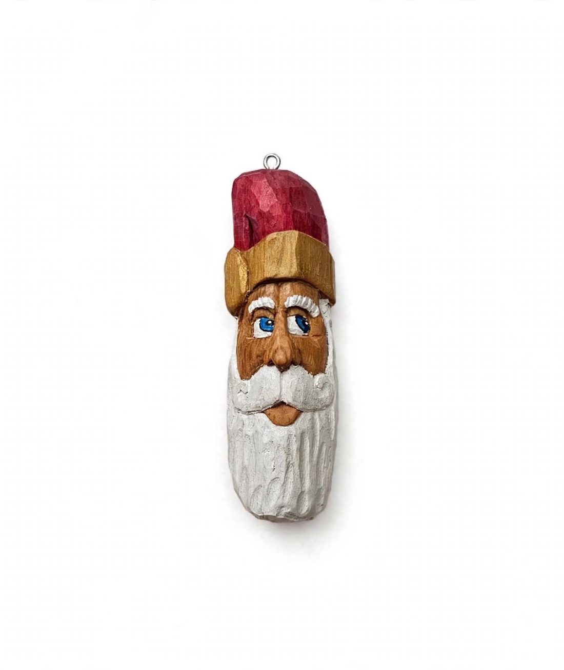 Moș Crăciun din Lemn � Ornament de Brad (sculptat și pictat manual) - crăciun - decorațiuni de crăciun de casă - figurine pentru pomul de crăciun - Artynos.ro