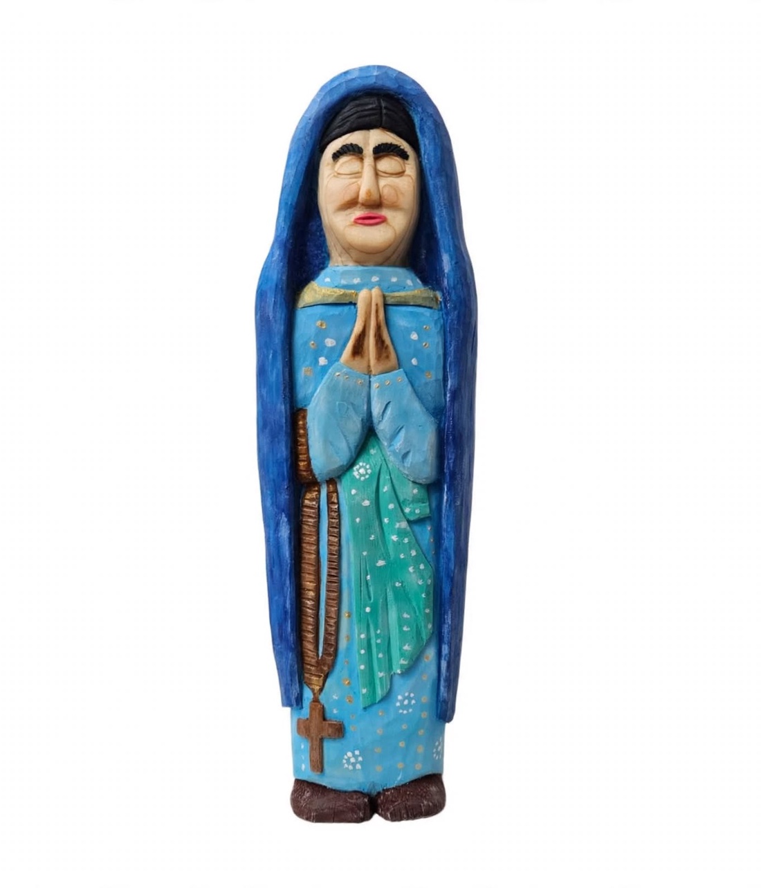 Maica Domnului în Rugăciune � Figurină din Lemn Sculptată și Pictată Manual - arte vizuale și accesorii  - sculptură - sculpturi și figurine din ceramică - Artynos.ro